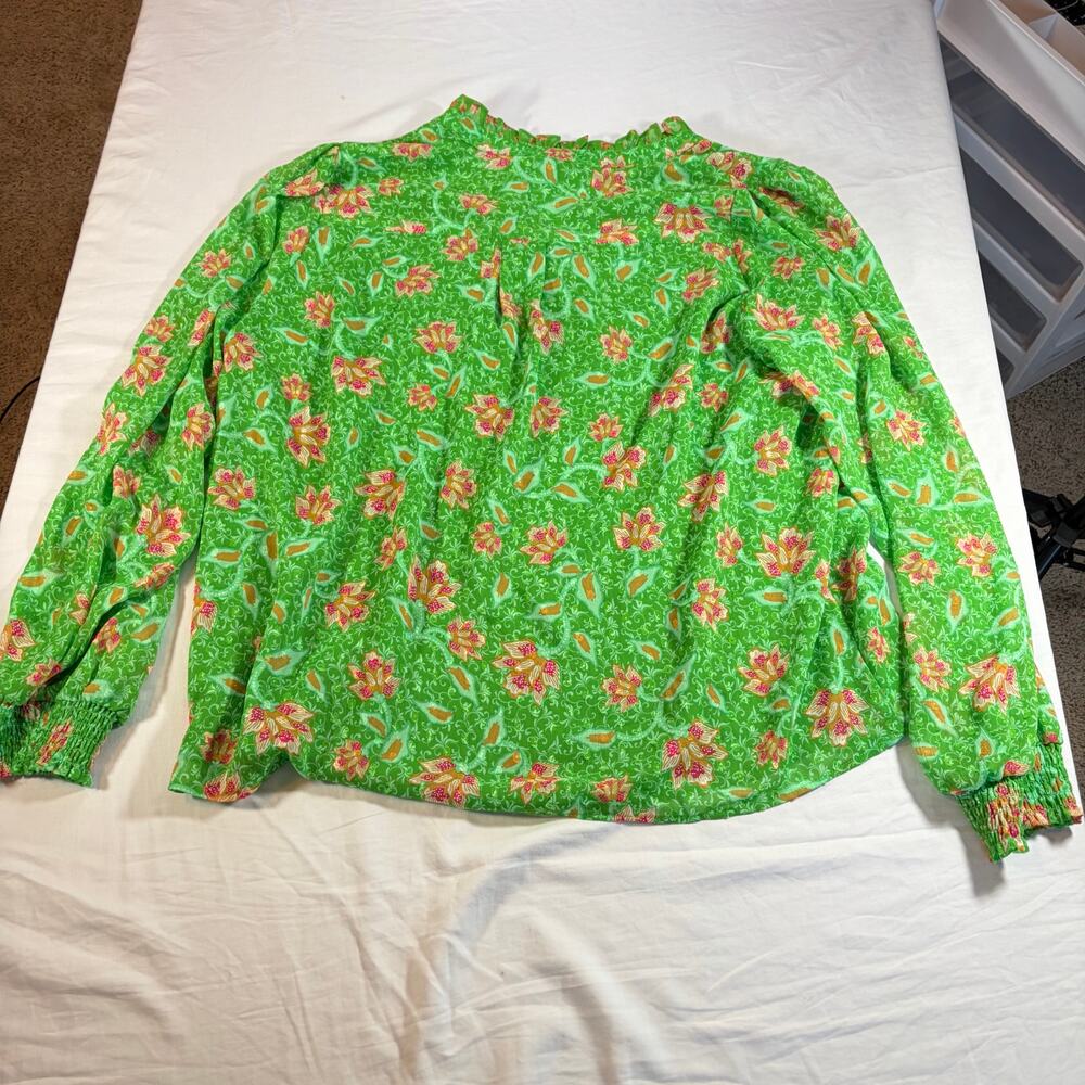 Joie womens lime green floral blouse. Size XL. Career, workwear, ruffle collar - Picture 7 of 7